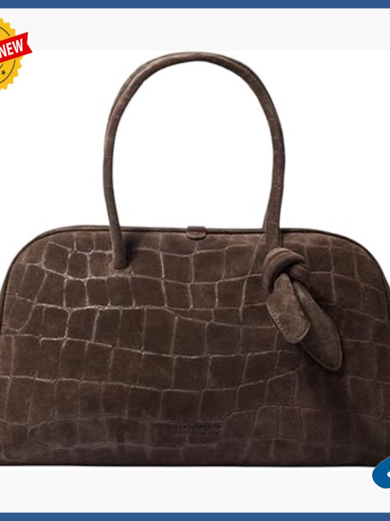 Italian Croc-Embossed Leather Top-Handle Bag, Structured Bowling Silhouette